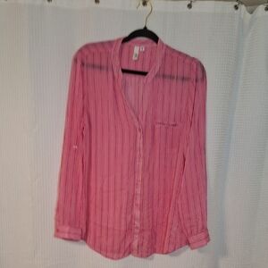 Kut from the Kloth Pink XL Button-Down Shirt - Roll-Tab Sleeves, 100% Polyester